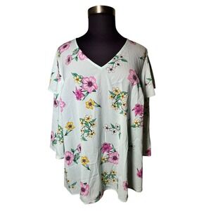 Lane Bryant Women's Blouse Plus Size 18-20 Light Blue w/ Pink Yellow Flowers NWT